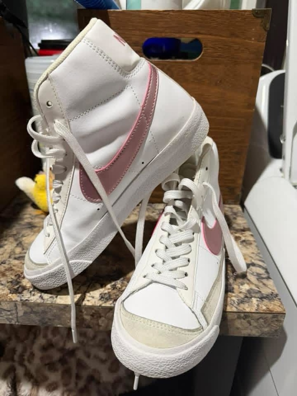 Nike Kids High-Top Sneakers in White with Pink Swoosh